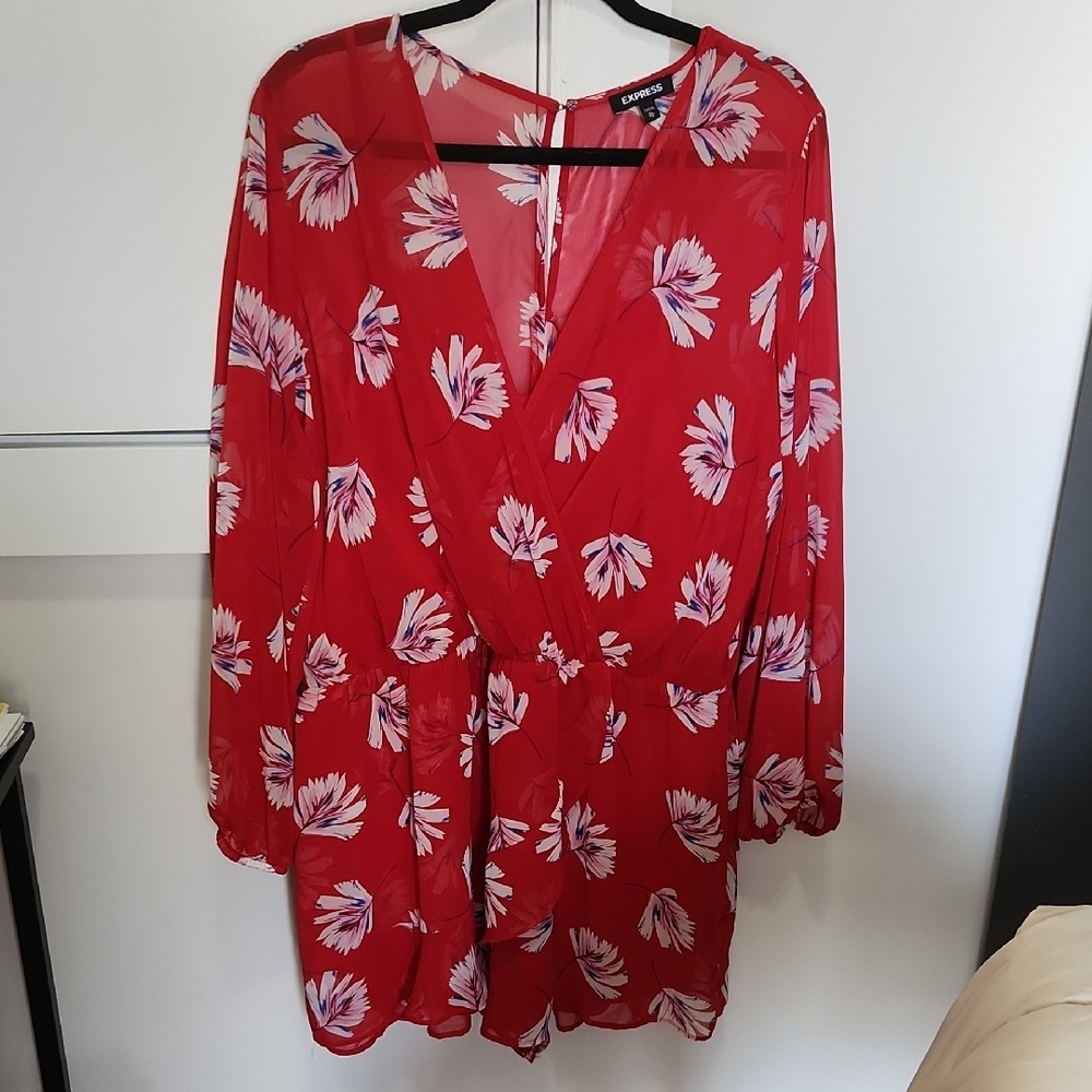 Red Floral Chiffon Romper